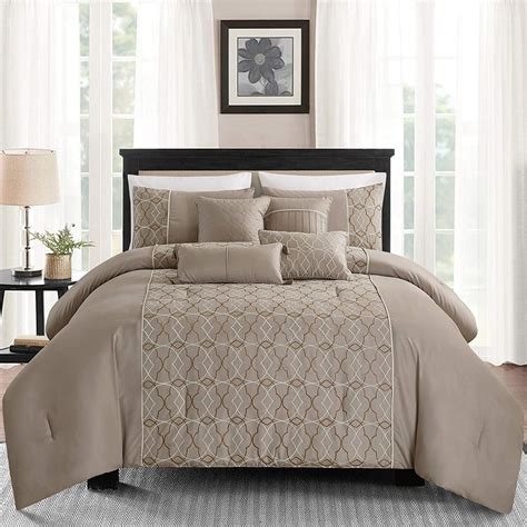 Sapphire Home Luxury 7 Piece Full/Queen Comforter Set with Shams and Cushions, Classy Embroidery ...