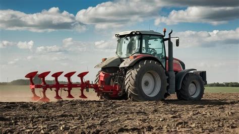 Tractor Agr Cola Moderno Con Arado Adjunto Para Arar El Campo Vac O