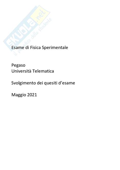 Fisica Sperimentale Svolgimento Prova D Esame Svolta Maggio