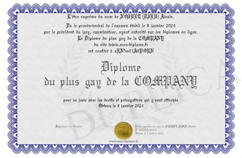 Diplome Du Plus Gay De La Company