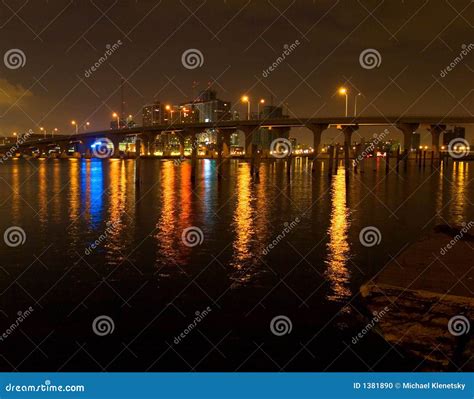 Miami Bridge at Night stock photo. Image of downtown, housing - 1381890