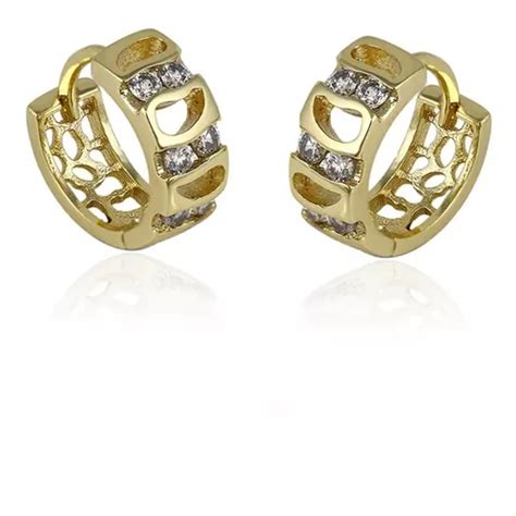 Aretes Oro 14k Lam Arracada Huggies Zirconia Chica Mujer Mod Meses