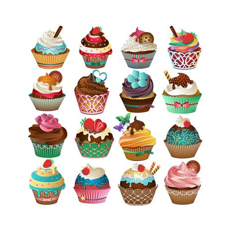 Cute Cupcake Clipart Set Of 16 Png  And Vector Cupcakes Etsy