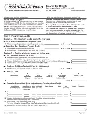 Fillable Online Tax Illinois 2006 Schedule 1299 D Income Tax