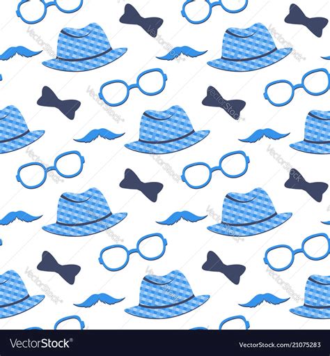 Hat Glasses Mustache Bow Tie Seamless Pattern Vector Image