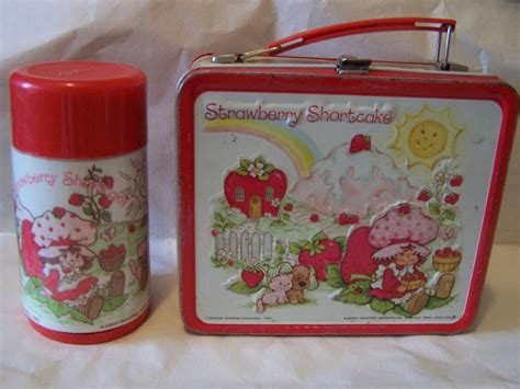 Vintage Strawberry Shortcake Metal Tin Lunchbox W Thermos Aladdin