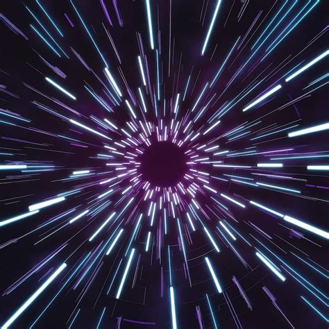 D Render Blue Purple Light Line Through Dark Background Hyper Speed