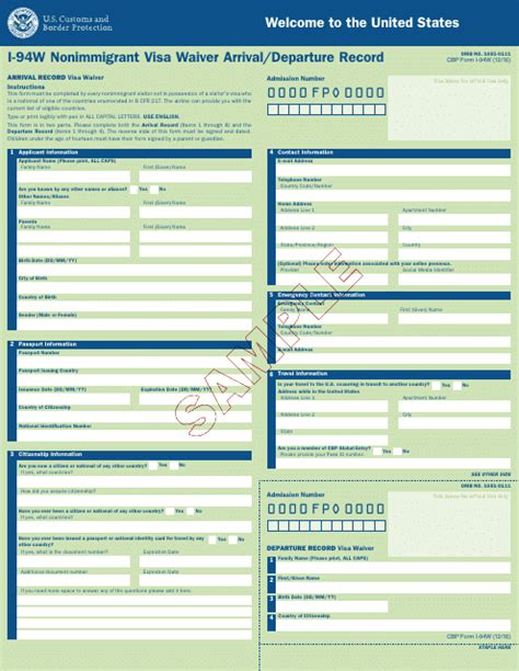 Cbp Form I 94 Arrivaldeparture Record Sample Pdf