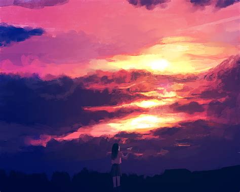 1920x1080px 1080p Free Download Anime Girl Sunset Hd Wallpaper