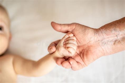 Hands Of Young Great Grandson And Old Great Grandmother Beautiful