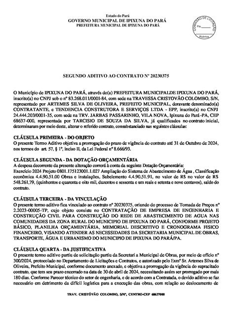 2º TERMO ADITIVO DE DURAÇÃO DE CONTRATO nº 20230375 Prefeitura