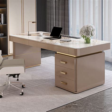 Long Rectangular Office Desk with Drawers – CharmyDecor