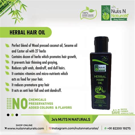 Natural Herbal Hair Oil Rs 120 Bottle Jos Nuts N Naturals Id