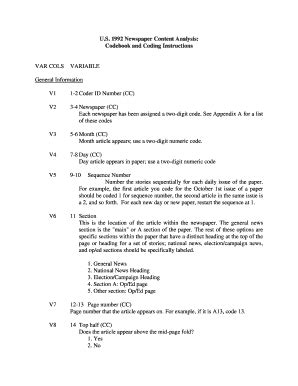 Fillable Online Codebook And Coding Instructions Fax Email Print