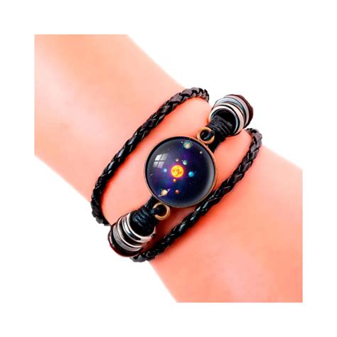 Pulsera Cuero Cristal Sistema Solar Cosmos Unisex Estuche Luegopago