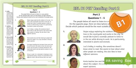 Esl B1 Pet Reading Part 2 Podcasts Teacher Made Twinkl