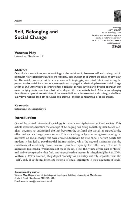 Pdf Self Belonging And Social Change