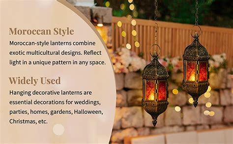 2 Pcs Hanging Hexagon Decorative Moroccan Candle Lantern Holders Handmade Hanging Tea Light