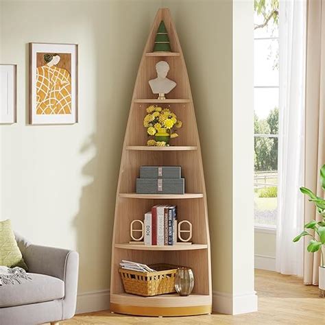 Amazon Tribesigns 6 Tier Corner Bookcase 71 Inches Tall Industrial