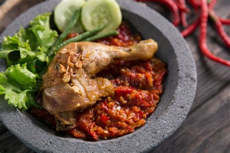 Ayam Penyet Traditional Spicy Sauce or Sambal Stock Photo - Image of ...