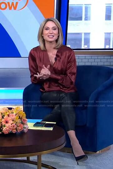 Wornontv Amys Burgundy Wrap Top And Leather Pants On Good Morning America Amy Robach