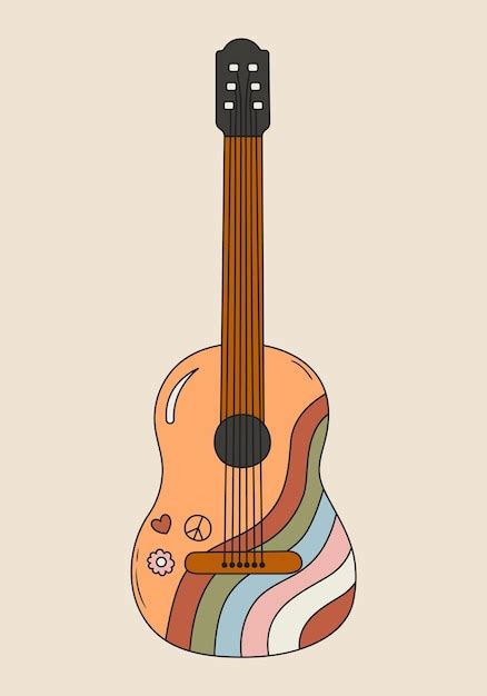 Premium Vector Hippie Acoustic Guitar With Cute Patches Hand Drawn