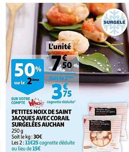 Promo Petites Noix De Saint Jacques Avec Corail Surgelées Auchan chez