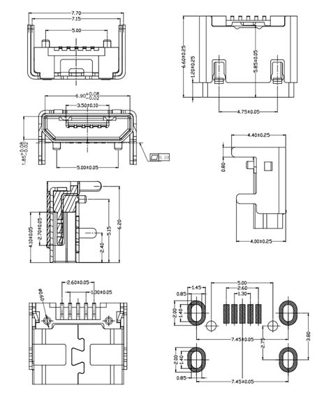 Vertical 5pin Micro Usb 20 A Type Female Connector