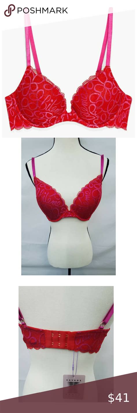 Savage X Fenty Ribbon Writing Push Up Bra 34dd Savage X Fenty Plus