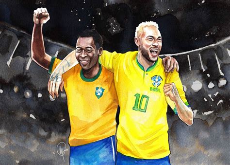 Neymar Y Pel Para Legends Acuarela Mar A Emeg