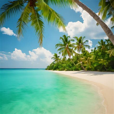 Una Palmera En Una Playa Con Un Cielo Azul Y Nubes En El Fondo Foto