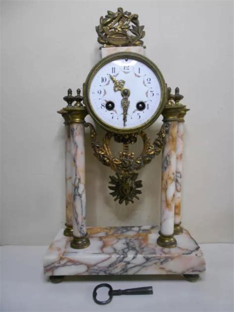 Ancienne Pendule Portique Marbre Bronze Dor Style Louis Xvi Clusienne