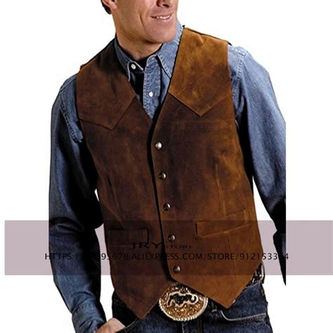 Mens Cow Leather Suit Waistcoat Steampunk Vest Western Cowboy Style S