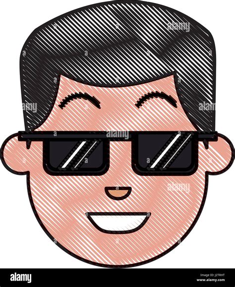 Drawing Face Man Wearing Sunglasses Cartoon Stock Vector Image And Art Alamy