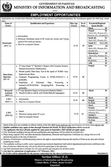 Ministry Of Information And Broadcasting Moib Jobs 2023