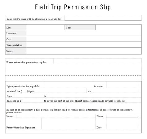 Editable Field Trip Permission Slip Template