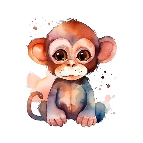 Macaco Bonito Tinta Aquarela Vetor Premium