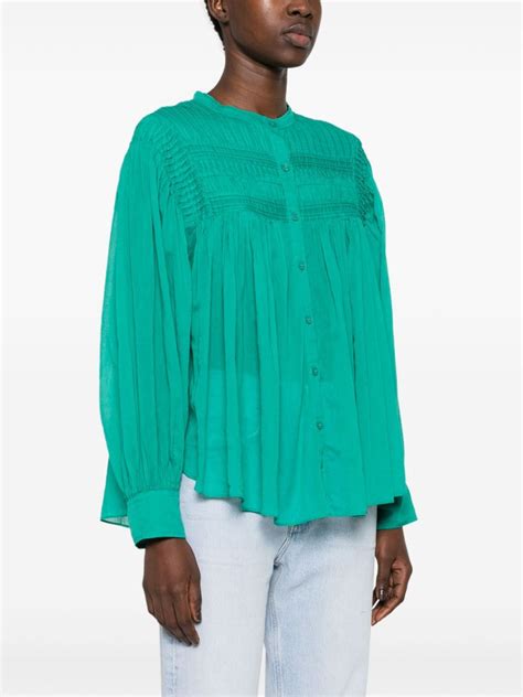 MARANT ÉTOILE Plalia Organic Cotton Blouse Green FARFETCH