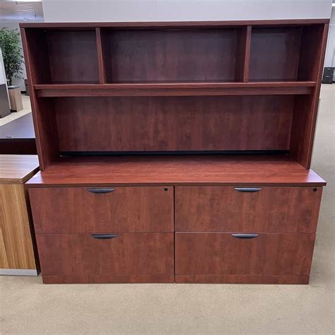 72 X 24 Cherry And Black Credenza Storage Cabinet With 4 Lateral