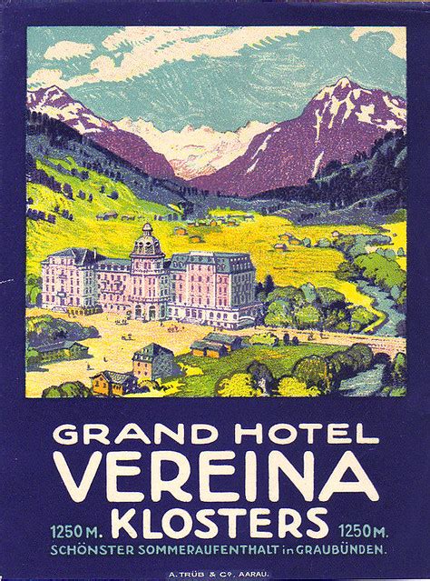 Grand Hotel Vereina Klosters Switzerland Art Of The Luggage Label