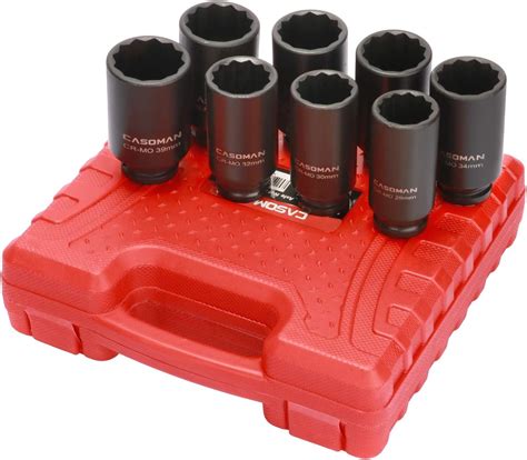 CASOMAN 1 2 Inch Drive Deep Spindle Axle Nut Impact Socket Set 12 Point