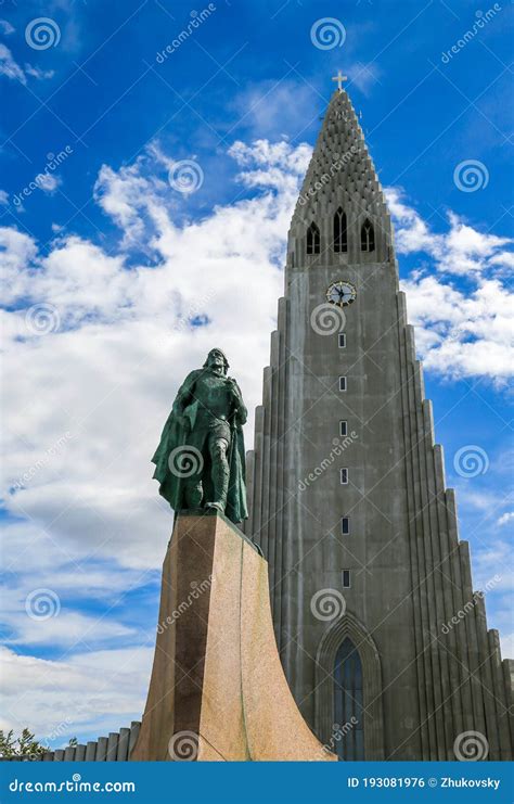 The Statue Of Explorer Leif Erikson In Front Of Hallgrimskirkja