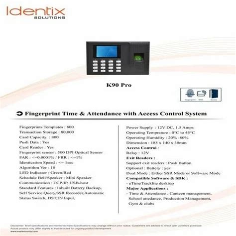 Essl K90 Pro Biometric Attendance System Fingerprint Sensor At Rs 4900