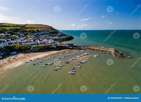 Aerial View Of The Picturesque Welsh Seaside Town Of New Quay In