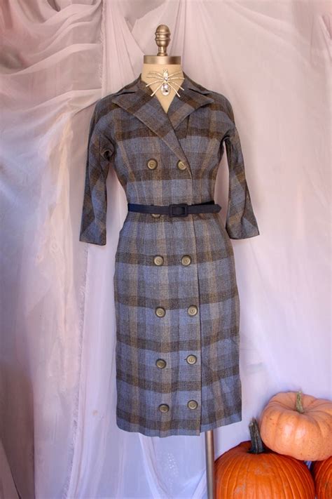 1950s Plaid Wiggle Dress Gem