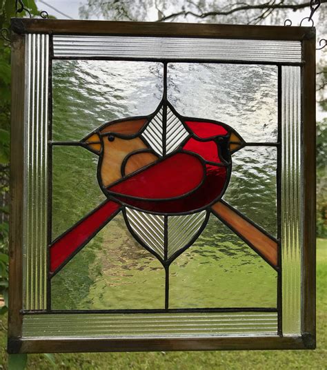 Cardinal Stained Glass Panel 11 X 10 By Serenityartworksshop On Etsy Stained Glass Birds