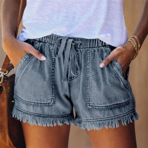 Poteti Jean Shorts For Women High Waisted Denim Women Shorts Dark Blue