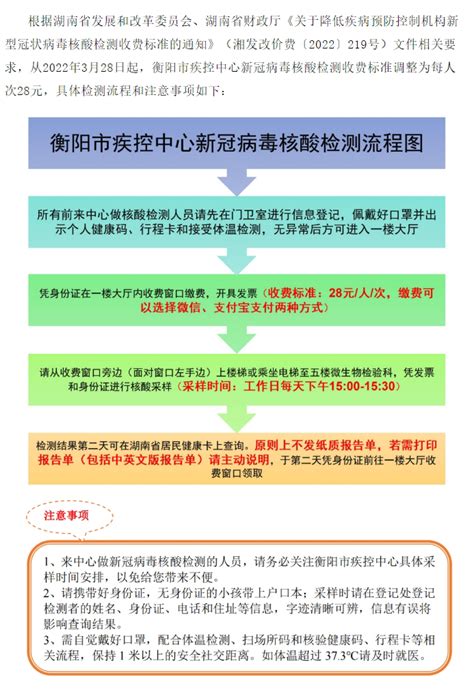 注意！衡阳市疾控中心新冠病毒核酸检测收费标准有变动