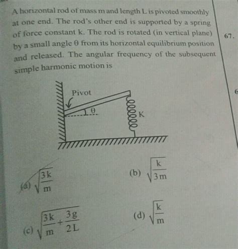 67 A Horizontal Rod Of Mass M And Length L Is Pivoted Smoothly One End