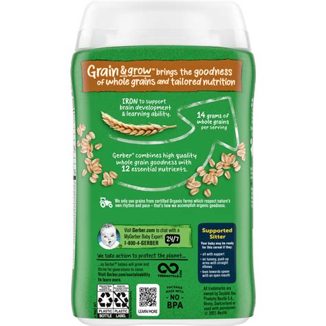 Gerber Organic For Baby Grain Grow St Foods Oatmeal Cereal Oz